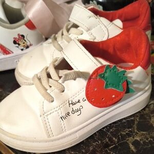 Charming White and Red Kids' Strawberry Sneakers
